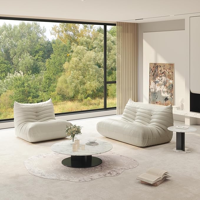 Fireside Chair Lazy Floor Sofa Set, Cozy Memory Foam Bean Bag Chairs, Faux Leather Giant Bean Bag Chair Sofa, Armless Foam Couch Lounger Tatami Recliner for Living Room Bedroom Dorm Office