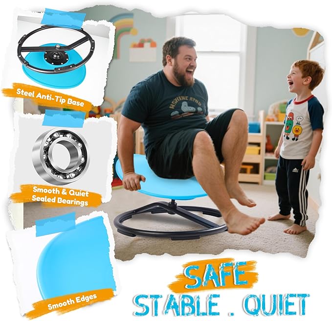 Oranmew Spinning Chair for Autistic Kids – Sensory Spinning Toy, Spin Chair for Kids Autism, Sensory Swivel Seat for Balance, Coordination, Focus & ADHD Support, Autism Sensory Products (Blue)