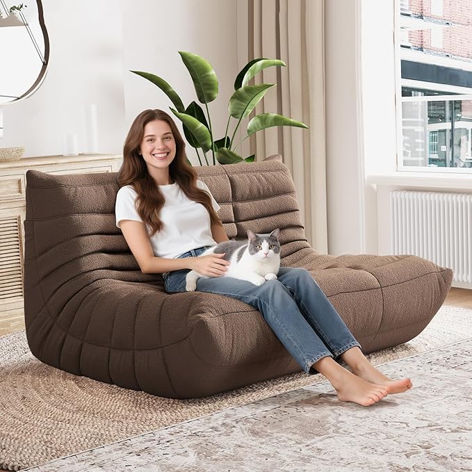 Selyteramy Bean Bag Chairs for Adults, Giant Bean Bag Chair Sofa with Memory Foam, Comfy Beanbag Loveseat Lazy Sofa for Living Room, Bedroom, Apartment, Coffee