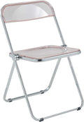 LeisureMod Lawrence Modern Clear Acrylic Folding Chair with Metal Frame, Space-Saving Transparent Seating for Dining Room, Home Office, Bedroom, Vanity or Small Spaces, (Rose Pink, Singles)