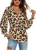 Romanstii Women's Casual V-Neck T-Shirts Loose Puff Long Sleeve Tops Tunic Blouses