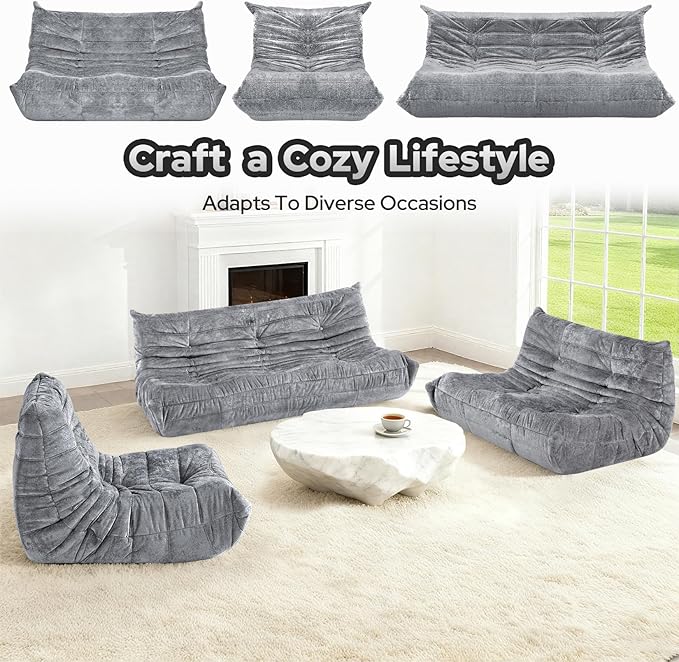 HABUTWAY Bean Bag Chair, Giant Bean Bag Chairs for Adults, 3 Seater Fireside Chair, Lazy Large Floor Bean Bag Sofa for Living Room, Bedroom, Dorm, Office (Light Grey)