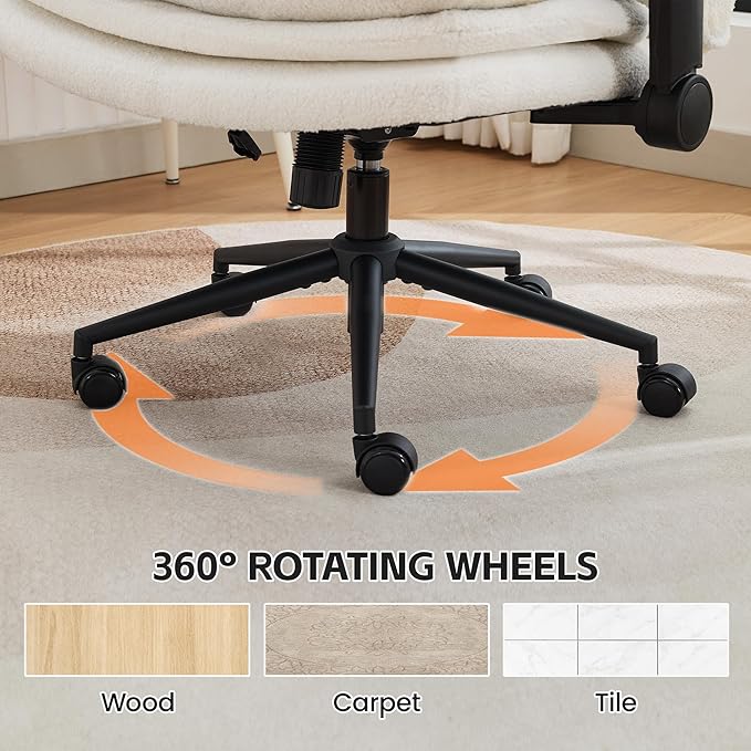 Criss Cross Chair with Flip-up Arms, Wide Criss Legged Chair with 3 Layer Cushion, Ergonomic Office Desk Chair with Wheels, Swivel Vanity Chair for Office, Living Room, Bedroom, Boucle White