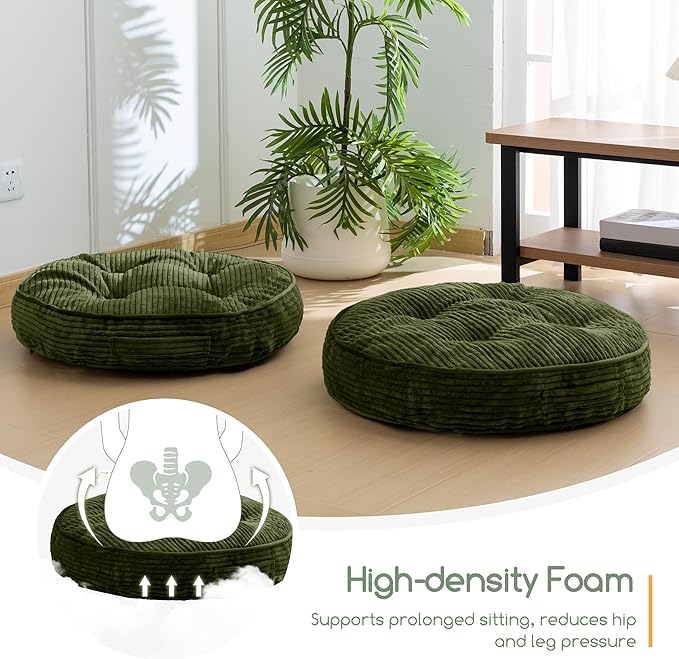 HIGOGOGO Washable Floor Pillow Cushion for Adults, Meditation Cushion Pillow, Large Round Floor Sitting, Removable Tufted Corduroy Cover, for Tatami Living Room or Yoga, 22x22 Inch, Machine Washable
