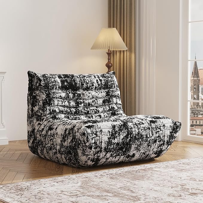 Bean Bag Chair, Fireside Chair, Large Bean Bag Chair for Adults, Bean Bag Chairs for Teens with High-Resilience Foam, Non-Slip Base Floor Lounge Sofa,Living Room (Cross White-Black, Single)