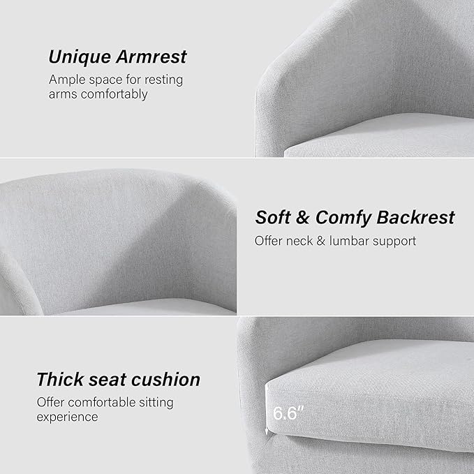 Swivel Barrel Chair, Modern Round PU Leather Accent Armchair for Living Room, Bedroom, Oversized Comfy Club Reading Chairs for Adults (Chenille Beige, Set of 2)