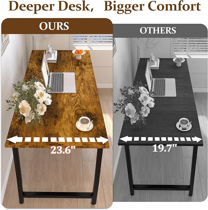 55 X 23.6 inch Computer Desk, Office Desk with Deeper & Thicker Desktop, Modern Simple Study Table with Sturdy Metal Frame & Large Legroom, Study Writing Work Desk for Home Office, Bedroom