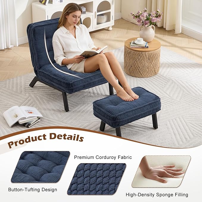 ANJ Accent Chair with Ottoman Adjustable Backrest, Living Room Chair Tufted Upholstered Lounge Chair with Footrest Set, Modern Chair Cozy Reclining Chair for Reading Room Bedroom