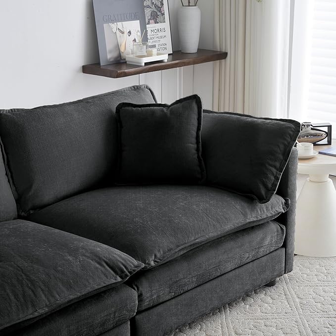 SoarFlash Chenille Sectional Sofa Ottoman,Grey