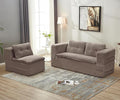 80" Foldable Floor Couch, 3-Seat Convertible Sleeper Sofa with Chaise Lounge, Blanket and 3 Soft Pillows, Corduroy Fabric, for Living Room, Bedroom, Apartment, No Assembly Required, Coffee
