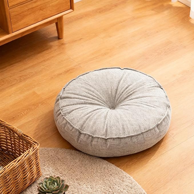 KiBcsLic Round Floor Pillow, Meditation Floor Pillow, Circle Small Seating Cushion for Sitting Sofa Bed Office, Light Gray
