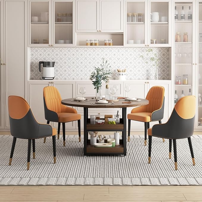 Round Dining Table with Storage for 4, Modern Kitchen Table for Small Space, Space Saving Dining Table for Dining Room, Apartment, or Breakfast Nook (Boxwood Color- Table Only)