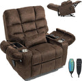 Comfortable Lifting Recliner Chair for Seniors, Power Lift Recliner Chair with Heat and Massage, Zero Gravity Lay Flat Recliner with Cup Holder for Elderly Big and Tall Men 400lbs, Brown
