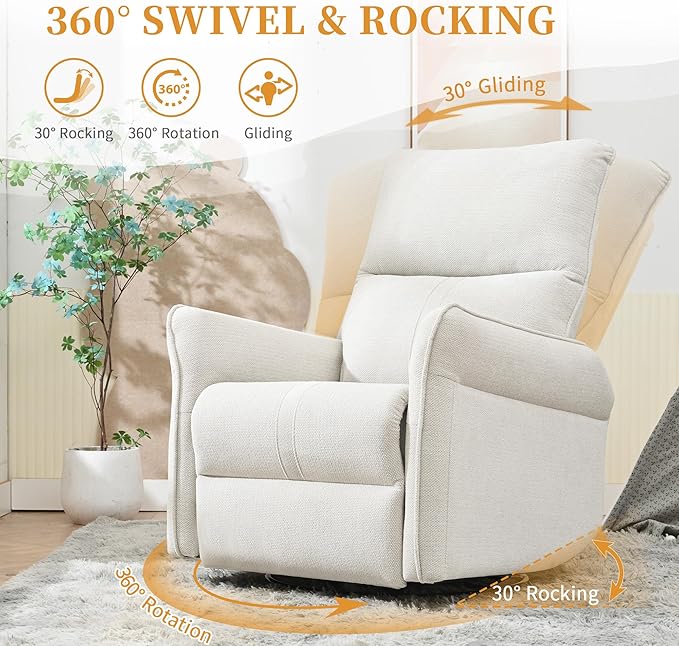 QKFF Power Swivel Rocker Recliner Chair for Nursery, Upholstered Snowflake Velvet 270°Swivel Glider Rocker Chair with USB Ports, Small Power Recliners for Small Spaces Living Room