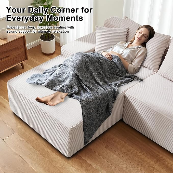 105" Cloud Modular Sectional Couch with L-Shape Chaise, Upholstered Corduroy Couches for Living Room, No Assembly Required Deep Seat Boneless Sofa
