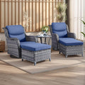 Rilyson Wicker Patio Furniture Set - 5 Piece Rattan Outdoor Sectional Conversation Sets with 2 Swivel Rocking Chairs,2 Ottomans and 1 Side Table for Porch Deck Garden(Mixed Grey/Blue/Smile)