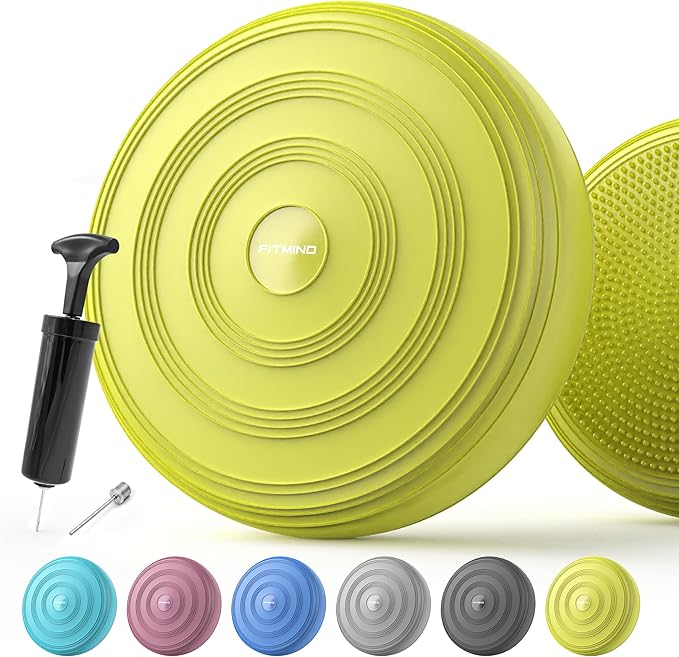 FITMIND Inflated Wobble Cushion,Circular Non-slip Texture for Comfortable Sitting,Extra Thick Dyna Disc with Pump for Core Strength,Wiggle Seat to Improve Posture,Fitness,660lb Load Capacity