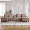 125'' U Shaped Cloud Modular Sofa with Chaise Lounges, Upholstered Comfy Sectional Couch with Storage Console, USB Charging & Cup Holders, Small Deep Seat Sofa for Living Room, Sherpa- Chenille Camel