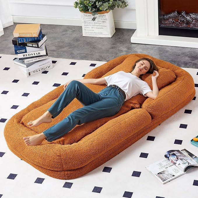 Cozy Brown Folding Sofa Chair with 5 Adjustable Positions – Perfect Plush Lounge Chair for Gaming, Meditation, and Relaxing Anytime!