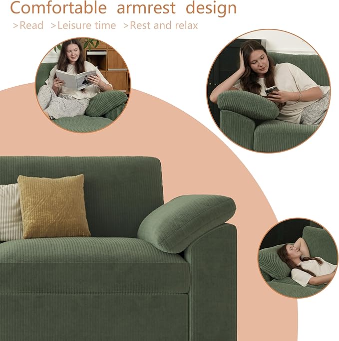 EASE MOOSE Oversized Sectional Sofa with Ottoman,Comfty L Shape Sectional Deep seat Modular Sofa,Cloud Couch for Living Room, Removable Cover,Green
