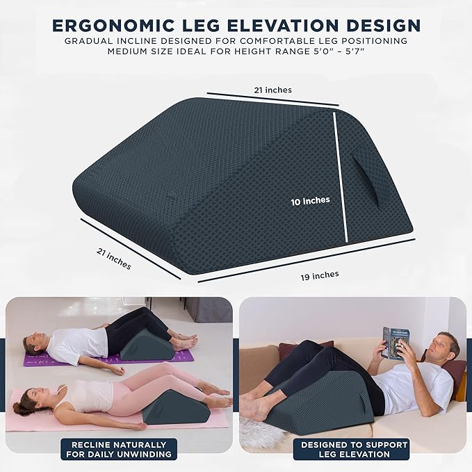 10-Inch Leg Elevation Pillow – Firm High-Density Foam Leg Wedge Pillow for Centered Leg Positioning, Structured Elevation, and Lower-Body Support for Users 5'2–5'11 Inseam 26"-29" Slate Gray