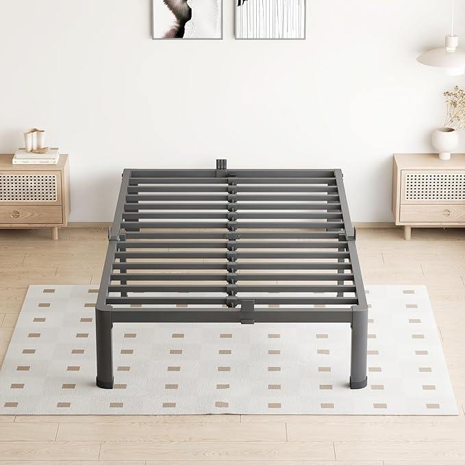 VIPSHOW 7 Inch Twin Size Bed Frame, 3500Lbs Heavy Duty Metal Platform with Round Corner Legs Mattress Slide Stopper, Steel Slat Support No Box Spring Needed, Noise Free, Non-Slip, Easy Assembly