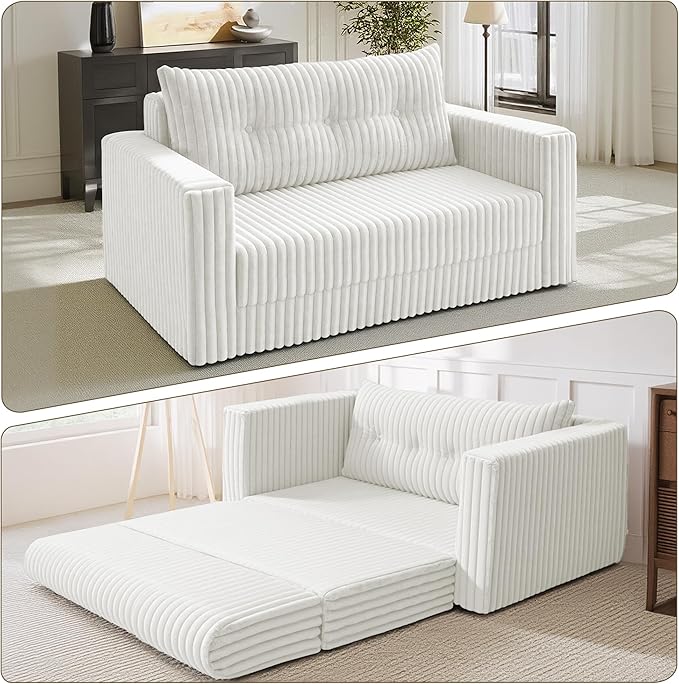 HABUTWAY Folding Sofa Bed, 2 in 1 Convertible Sleeper Chair with Pillow, Portable Fold Out Chair Bed with Armrest, Comfy Floor Couch, Lazy Sofa for Living Room Bedroom Dorm Home Office, Beige