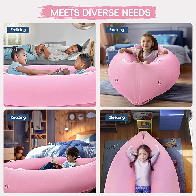 OUTREE Upgraded Sensory Chair for Kids — 60" Sensory Pod Inflatable Peapod for Children, Includes Electric Air Pump,Sensory Toys Giftfor Kids with Autism,Pink
