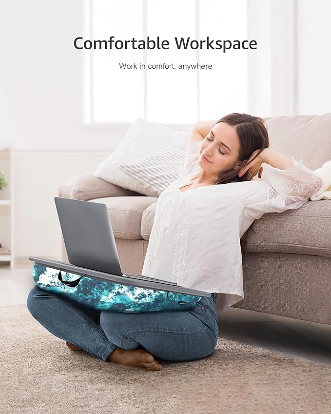 Lap Desk – Laptop Lap Desk with Cushion for Bed, Couch or Floor, Fits up to 17" Laptop, Built-in Slot, Non-Slip PVC Leather Top, Portable & Lightweight – Home Office, Istudyniture (Large, Waves)