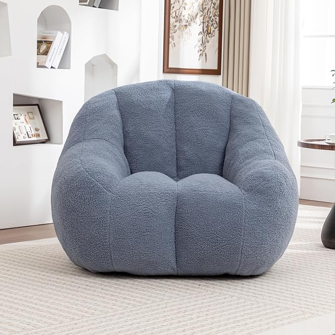Setawix Bean Bag Chair with Filler, Comfy Teddy Bean Bag Chairs for Adults and Kids, Cozy BeanBag Sofa Fully Floor Couch with Memory Foam for Living Room Bedroom,Light Blue