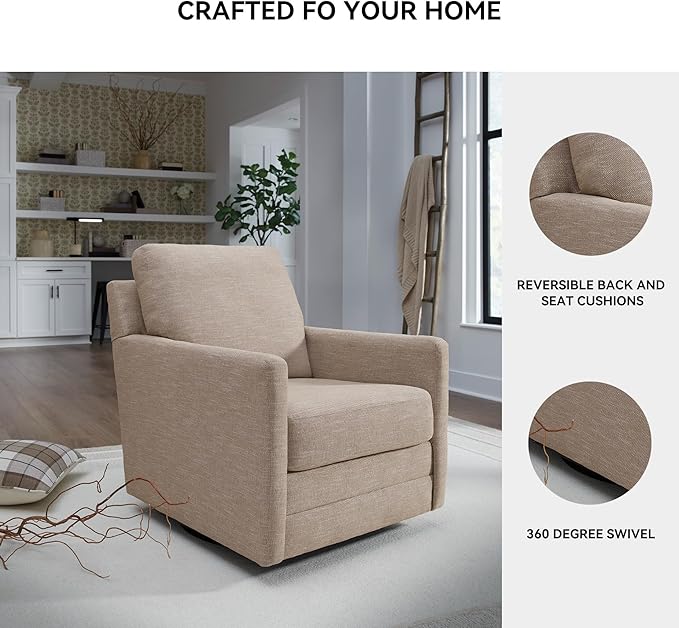 Signature Design by Ashley Freybourne Next-Gen Nuvella Casual Stain Resistant Swivel Accent Chair with Reversible Cushions, Light Brown