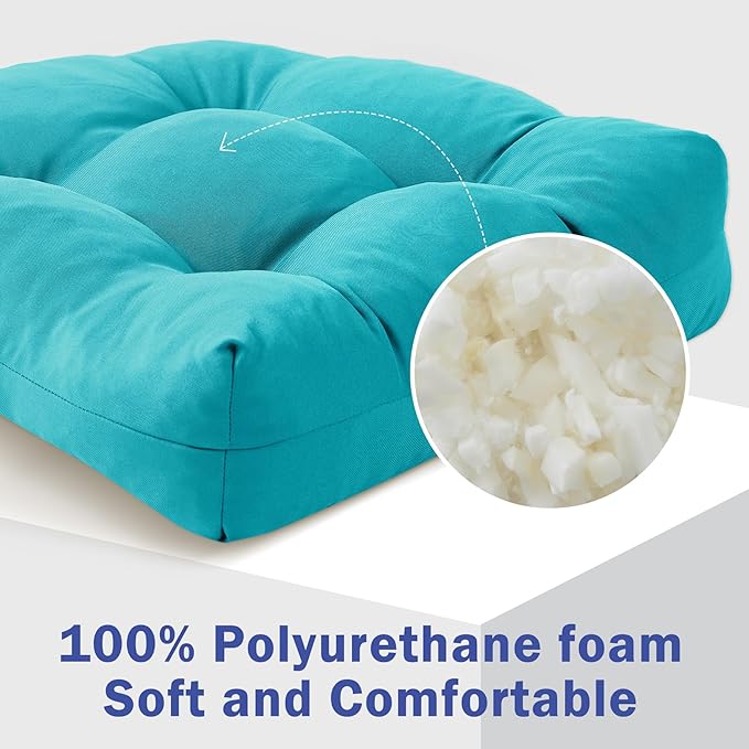 IPYNBAP Outdoor Chair Cushions Set of 4, Patio Chair Cushions with Ties, 19x19+5” Tufted Outdoor Seat Cushions, Waterproof Patio Furniture Cushions, Outdoor Dining Chair Pads, Teal