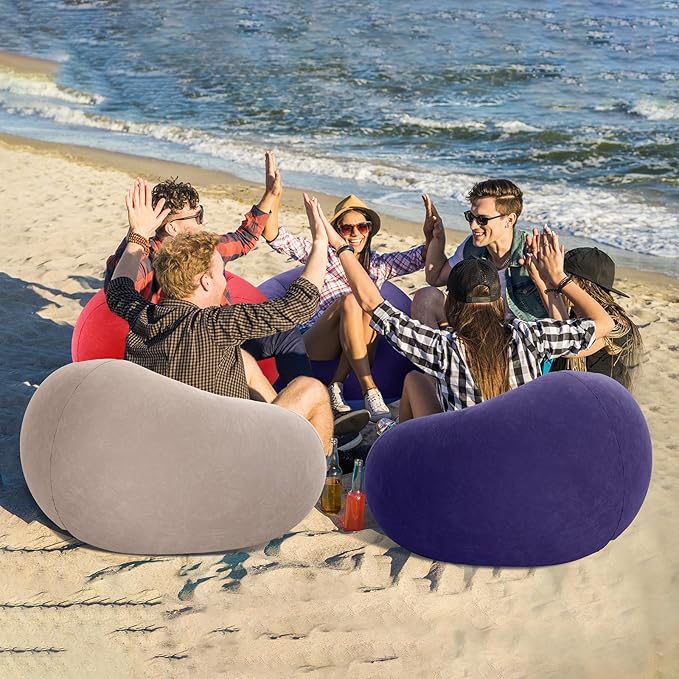 Realspring 12 Pcs Inflatable Bean Bag Chairs for Adults with Electric Air Pump, Blow up Couch Folding Portable Inflatable Couch Lazy Sofa for Outdoor Movie Nights Camping Room (Blue,Red,Coffee)