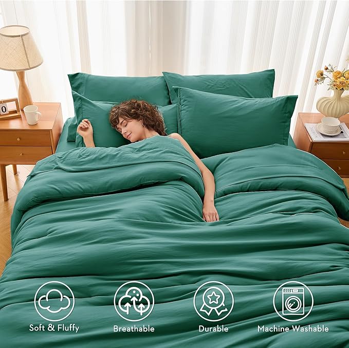 MUXHOMO 5 Pieces Twin XL Comforter Set, Soft Bed in a Bag Twin XL Size, All Season Bedding Set with Comforter, Flat Sheet, Fitted Sheet, Pillowcases & Shams, Emerald Green