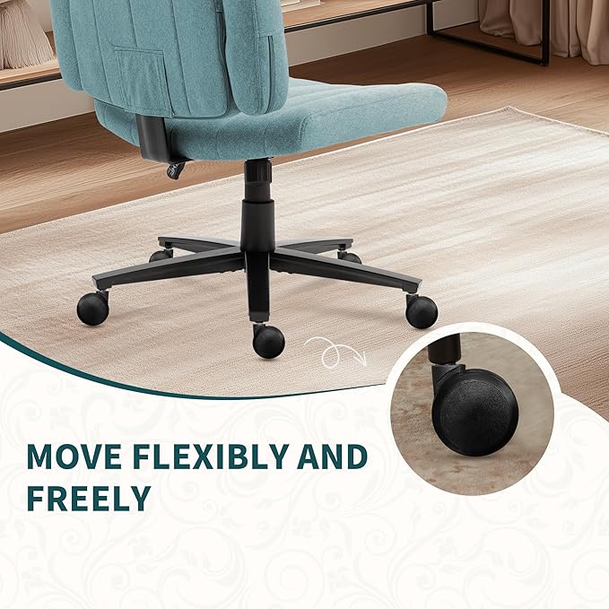 Vigosit Blue Criss Cross Office Chair with Wheels, Ergonomic Wide Seat Vanity & Dressing Table Chair, Adjustable Arms Swivel Rolling Desk Chair for Women, Comfortable Cross-Legged Support