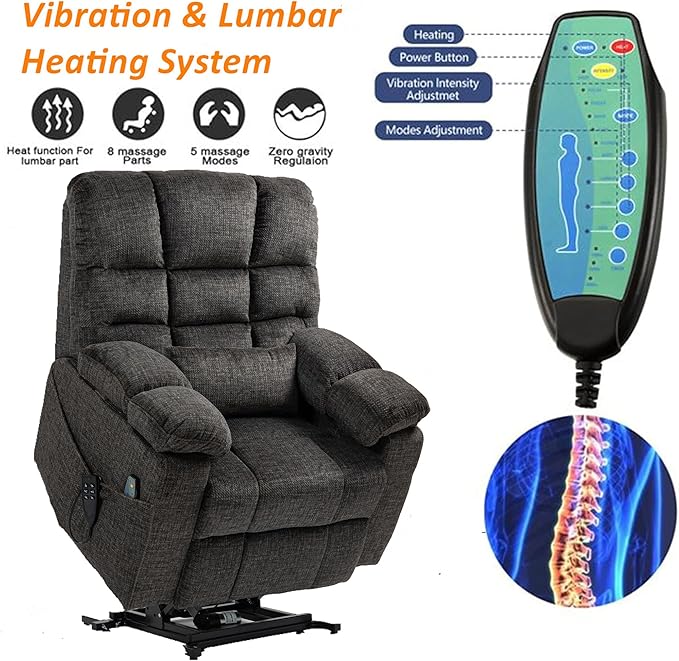 Triple Motor Zero Gravity Power Lift Recliner Chair for Elderly, Extra Wide Lay Flat Recliner with Lifts Vertically, Legs Elevated Above The Heart, Heat Massage, Arm Storage & Cup Holders