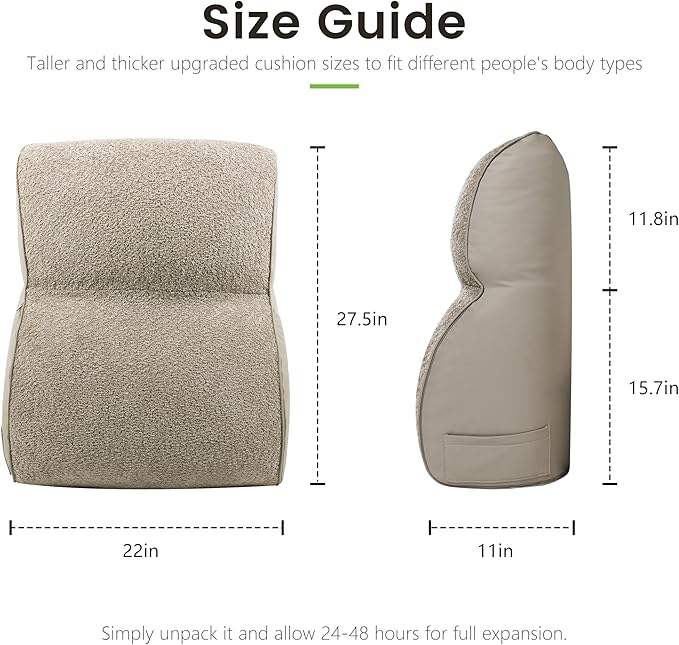LELEFIDO Reading Pillow for Sitting in Bed, Back Support Pillow for Adults, Backrest Cushion with Lumbar Support for Reading, Gaming, Resting & Watching TV on Bed, Couch or Floor