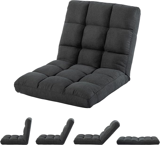HOMYEDAMIC Floor Chair, 24 inches Wide Oversized Velvet Armless Lay Flat Floor seat Padded Meditation Chair with 6 Adjustable Position Ergonomic Comfortable Convenient(LRSF-002-GREY)