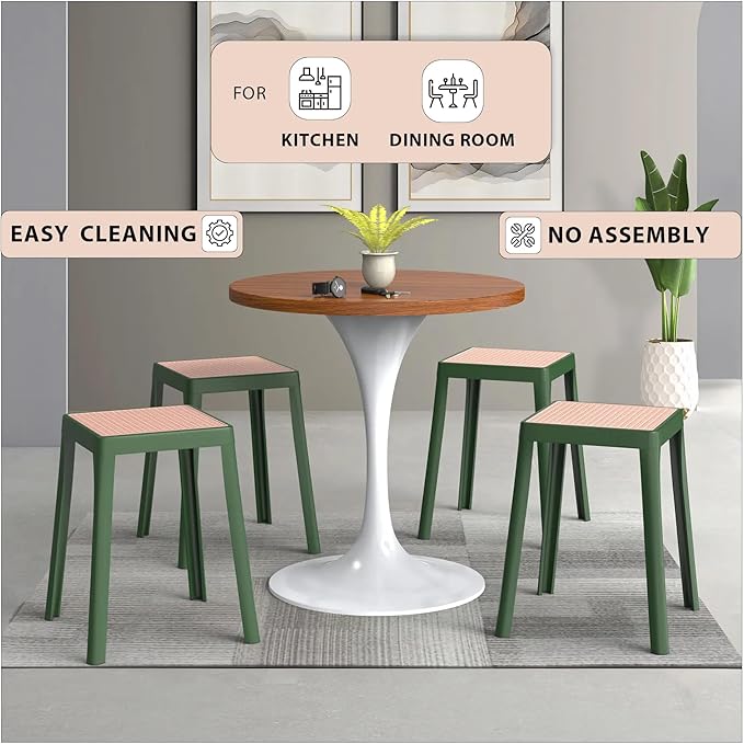 LeisureMod Tresse Mid-Century Modern Square Plastic Dining Stool Set of 2, Stackable Accent Stools with Breathable Seat, Lightweight Seating for Kitchen, Dining Room, Bedroom, or Entryway (Grey)