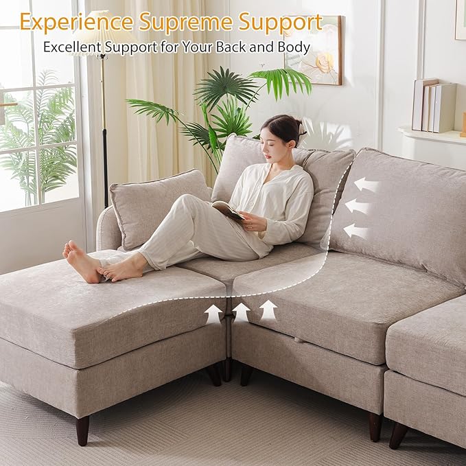 Rexulqo 104'' Modular Sectional Sofa with All Seats Storage, Oversized Sleeper Sofa Bed for Living Room,3-Seater Comfy Cloud Couches with Movable Ottoman,Big Sectional for Bedroom,Velet,Khaki