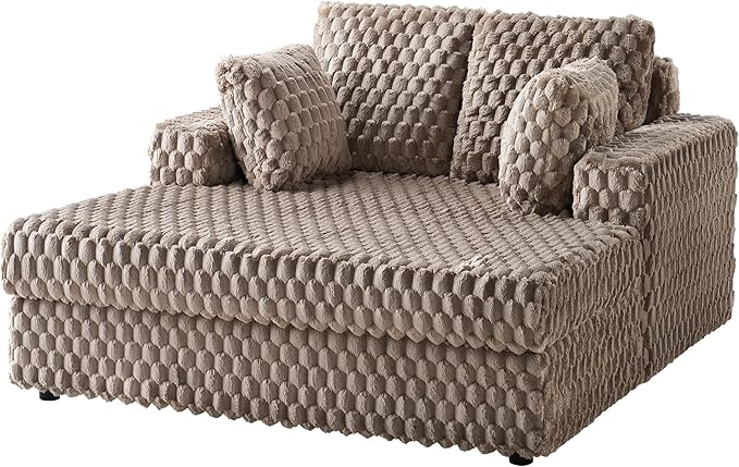 Jocisland 58 Inch Oversized Chaise Lounge, Upholstered Sofa Bed with Throw Pillows and Armrests, Sleeper Chair- Comfy Chair Bed for Living Room, Brown