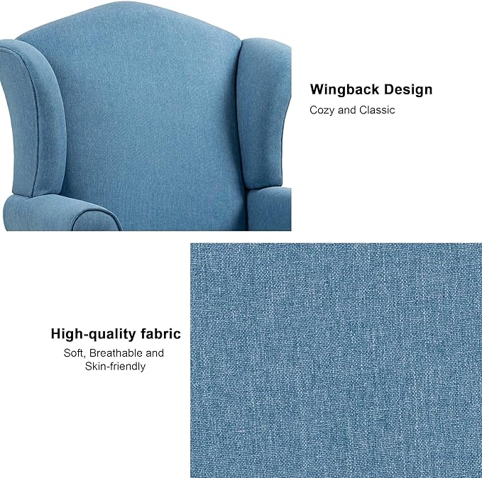DREAMSIDEA Accent Chair, High Back Upholstered Armchair with High Resilience Sponge & Wood Legs, Mid-Century Modern Comfy Single Sofa Reading Chairs for Living Room, Bedroom (Blue, Set of 2)