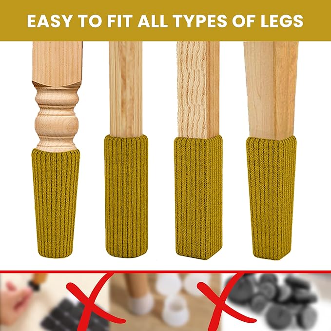 16 Pcs Gold Premium Chair Leg Socks Protectors for Hardwood Floors - Do not Easily Fall Off - Very Easy to Put on - Fits All Leg Shapes - High Elastic Bar Stool Leg Covers - Furniture Pads