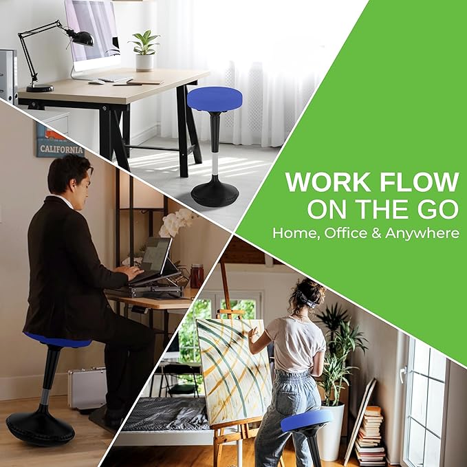 Uncaged Ergonomics Wobble Stool – Height Adjustable (23–33") Ergonomic Standing Desk Chair, Flexible Seating for Office, Classroom, and Active Sitting - Blue