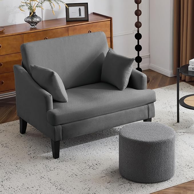 Bezseller Oversized Accent Chair with Ottoman - 33.5'' Wide Seat Comfy Armchair with 2 Pillows, Upholstered Big Reading Chair, Modern Single Sofa for Living Room Bedroom Office, Dark Grey/Grey