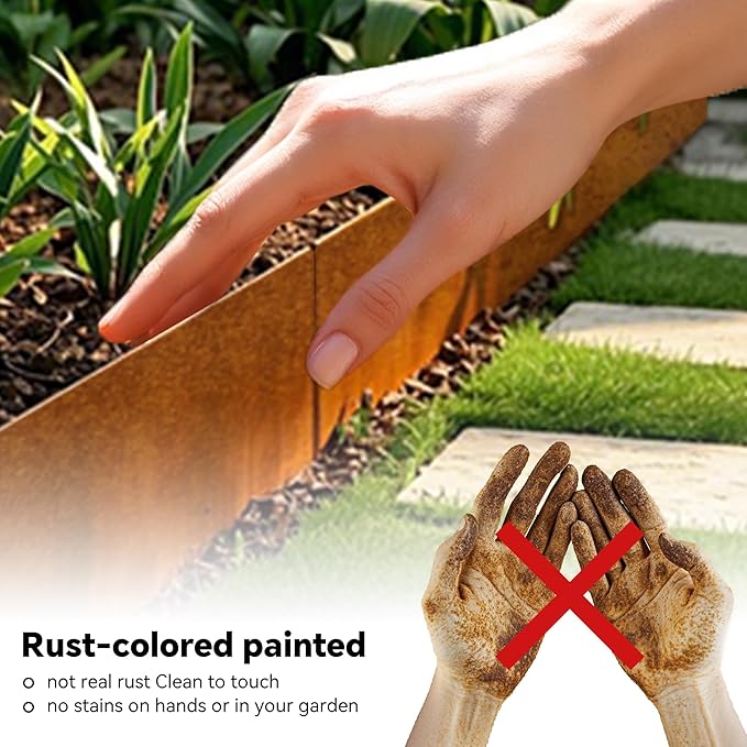 Worth Galvanized Steel Landscape Edging 6" x50' Metal Garden Edging Roll Flexible Bender Border with 16Pcs Stakes for Lawn, Flower Bed Edges, Rust-Colored Painted