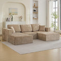 115'' Boneless U Shaped Modular Sectional Sofa, Deep Seat 3 Seater Chenille Couch with 2 Movable Ottomans, Convertible Sleeper Sofa with Chaise for Living Room, Camel