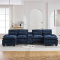 125'' U Shaped Cloud Modular Sofa with Chaise Lounges, Upholstered Comfy Sectional Couch with Storage Console, USB Charging & Cup Holders, Small Deep Seat Sofa for Living Room, Sherpa- Chenille Navy