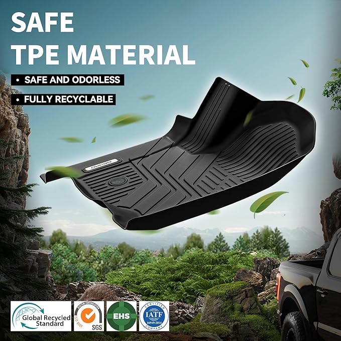 OEDRO Floor Mats Fits for 2017-2026 Ford F-250/F-350 Super Duty Crew Cab with 1st Row Bench Seat, with Under Storage Box, Custom Fit Black TPE All-Weather Protection Floor Liners