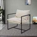 Kromax Sling Accent Chair, Cozy Living Room Chairs, Square Metal Frame, Upholstered Soft Cushion, Sponge, 28" x28“x32, Easy Assembly, Beige